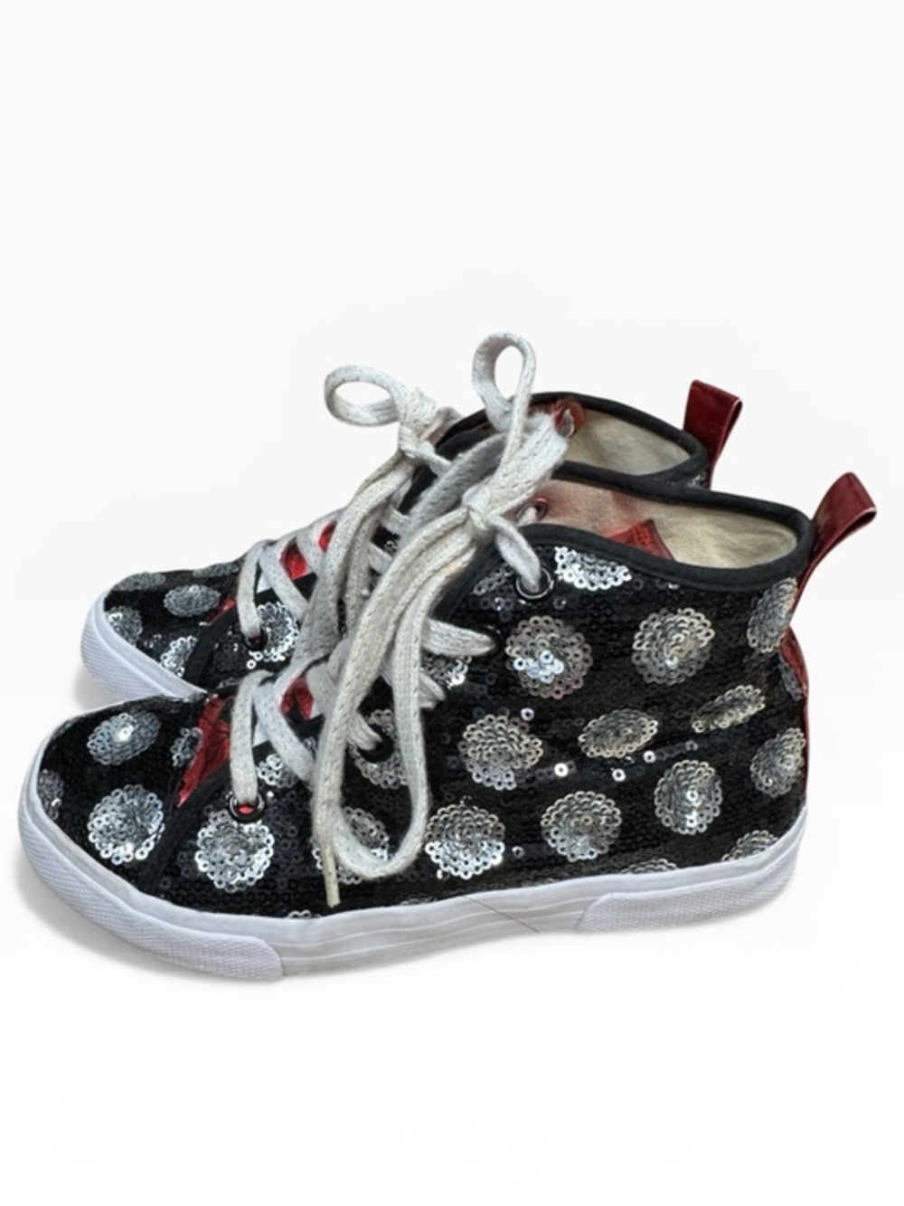 Disney Minnie Mouse Sequin High Top Sneakers Girls Size 4 Black Silver